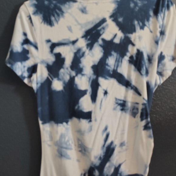 Lauren Ralph Lauren Blue and White Tie-Dye Midi Side Ruched T-shirt Dress - Picture 7 of 8